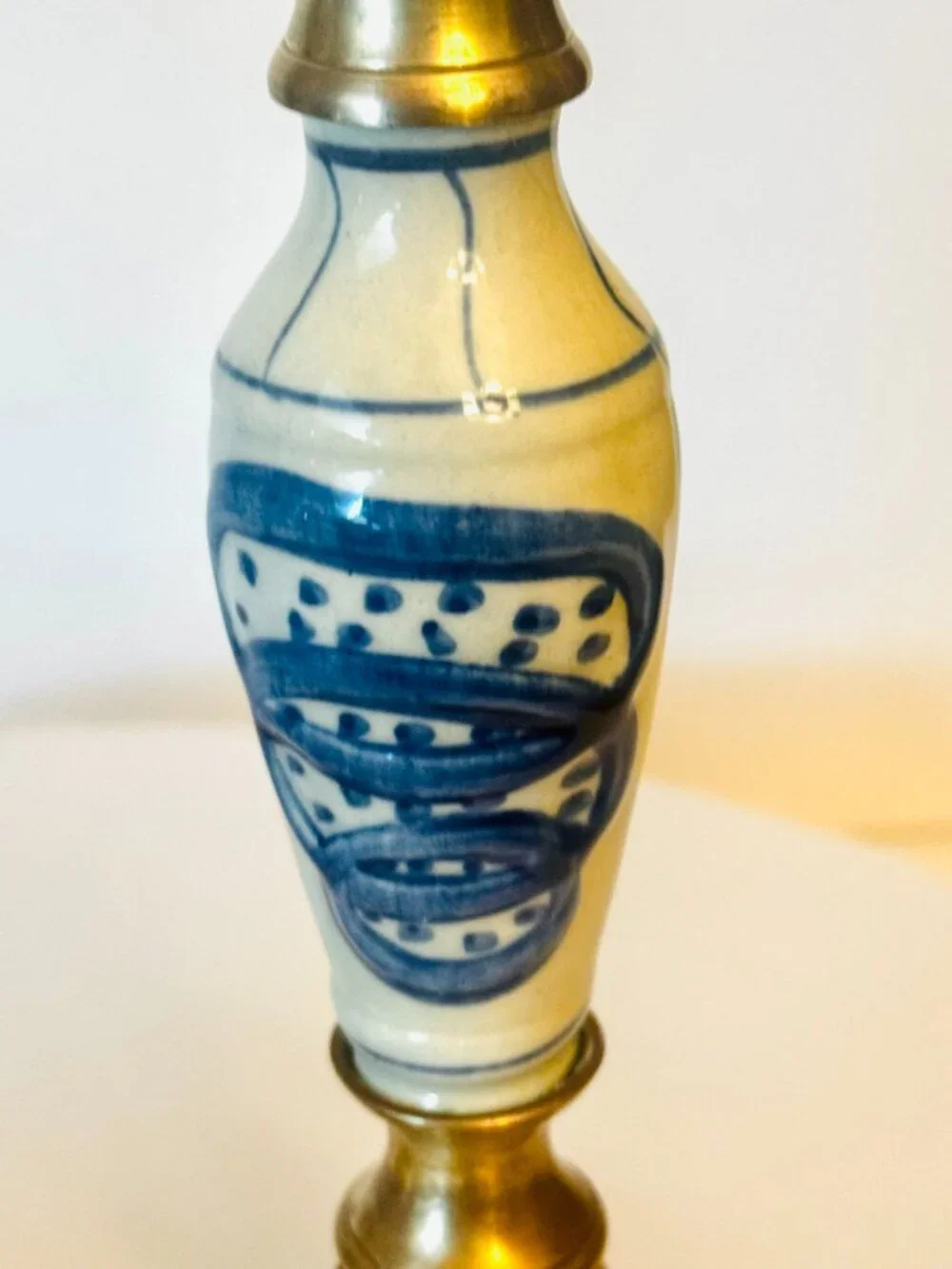 Pair Delft Vtg Blue White Ceramic Brass 9